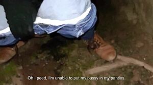 Couple peeing and having sex in public behind the church. Bent over doggystyle flashing.