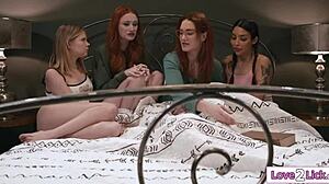 Redhead milf stepmom has sex with her stepdaughter and bffs