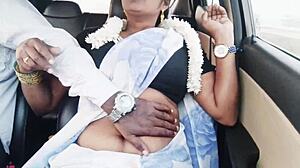 Indian bhabi enjoys a romantic car ride with Telugu conversations.