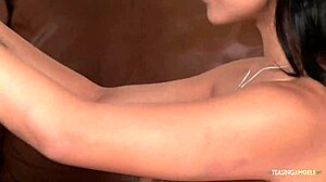 does this busty asian chick suck and ride cock in corset?