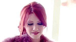 Elle Alexandra performs bold striptease for Playboy, undressing and ripping clothes in redhead solo.