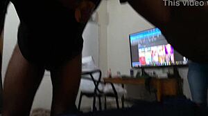 Uncut Colombian housewife gives sloppy throat to big black cock