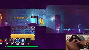 Chubby ebony gamer girl gets fucked with dildo while playing video game - dead cells