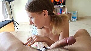 cute petite horny girl sucking big dick deep like a cum slut