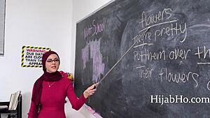 Classroom crush on hijab milf teacher explodes into intense fucking real quick.