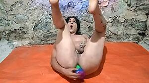 ts feels intense pleasure stretching ass with dildo