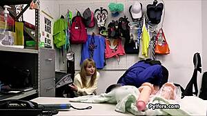 the hottie steals a dildo in the back office. she gets a big surprise