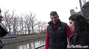 Jocelyne Black forces her cuckold husband to eat the big black cock creampie after intense anal fucking.