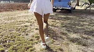 Monika fox shamelessly exposes herself outdoors under a tree