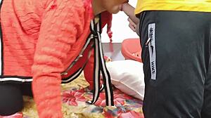 Red dress girl gets pussy fucked doggystyle by boyfriend in hardcore creampie