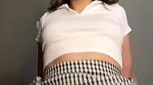 Brunette sucking dick in cowgirl POV