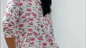 Milf dances seductively, showcasing her beautiful ass and big nipples