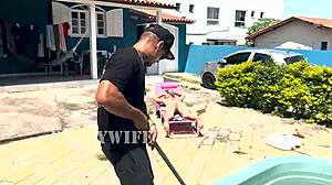 I Waited For My Husband To Leave To Give The Pool Cleaner A Full Fuck In Red And Sheer