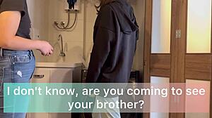 Mi hermanastro no est� en casa y yo termino jugando con su esposa a la m�dico y a la paciente para curar todos sus males haciendo el amor sobre la lavadora