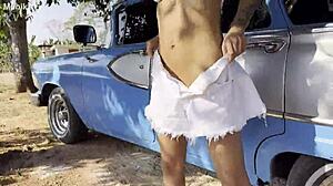 Monika fox shamelessly exposes herself outdoors under a tree