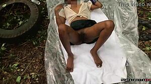 young teen explores the jungle outdoors with a lover