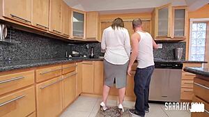 Intriguing contrast: housewife Sara Jay craves big cock in wet pussy.