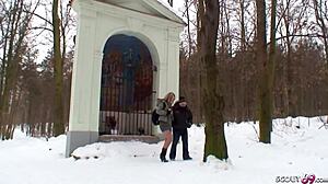 Old German Guy Seduces Curvy Nylon Teen for Outdoor Snow Fuck