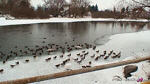 Old German Guy Seduces Curvy Nylon Teen for Outdoor Snow Fuck