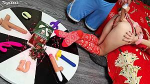 Two Thrusting Dildos Destroy Amateur Wife's Tight Pussy in Double Penetration