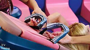 Beautiful Blonde Model Candee Licious Gets The Giggles - Feet Tickling Challenge With Talia Mint