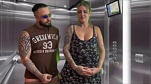 my pregnant neighbor gave a blowjob in the elevator and i came all over her