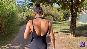 From gym to bedroom, Latina fitness babe teases all day then relaxes