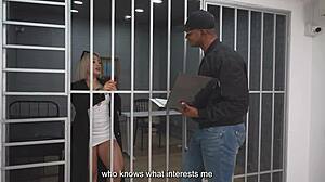 Dangerous blonde criminal Xiara Dark swallows officer Boris Jacksons big black cock