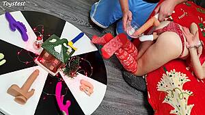 Two Thrusting Dildos Destroy Amateur Wife's Tight Pussy in Double Penetration