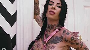 Anal queen gapes her ass with monster black dildo