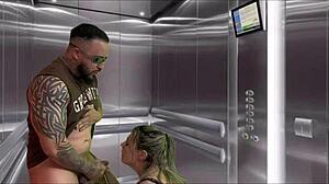 my pregnant neighbor gave a blowjob in the elevator and i came all over her