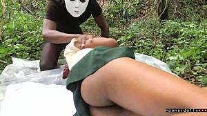 young teen explores the jungle outdoors with a lover