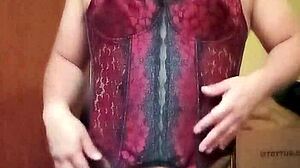shirley dances sexy in red black corset