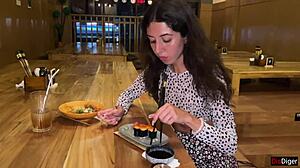 I Cum On A Girls Face In Public Sushi Bar And She Eats Rolls With Cum On Her Face - Cumwalk