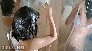 filthy asian whore gets pissed on - first time golden shower 😈