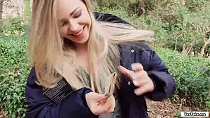 Russian Babe Sucks Big Cock For Cash In Public Outdoor Setting