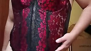 shirley dances sexy in red black corset