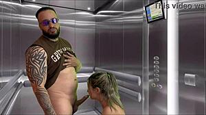 my pregnant neighbor gave a blowjob in the elevator and i came all over her