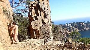 Hot couple enjoys outdoor sex on a path