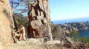 Hot couple enjoys outdoor sex on a path