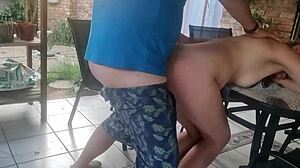 hard and rough outdoor fuck contrasts with her soft moans