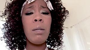 misty stone gives huge cock blowjob and swallows cum