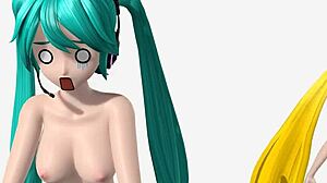 Hatsune miku, teto, and neru in triple baka project diva nude mod