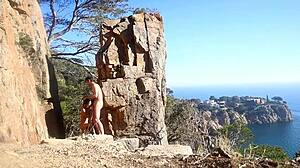 Hot couple enjoys outdoor sex on a path