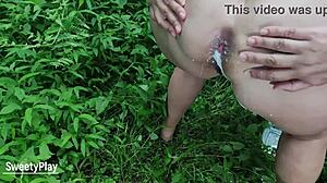 getting an anal enema in the public park