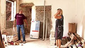 german wife seduces worker with boobs