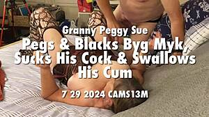 Granny Peggy Sue Pegs Sucks His Cock & Swallows His Cum