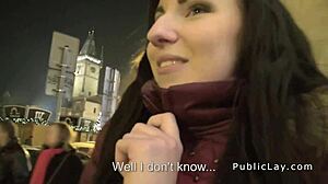 European brunette amateur public bang in outdoor group