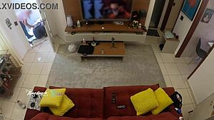 hot wife thay ksada lets delivery man suck her on sofa