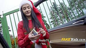 Teen Dressed As Sexy Santa Delivers Christmas Gifts!